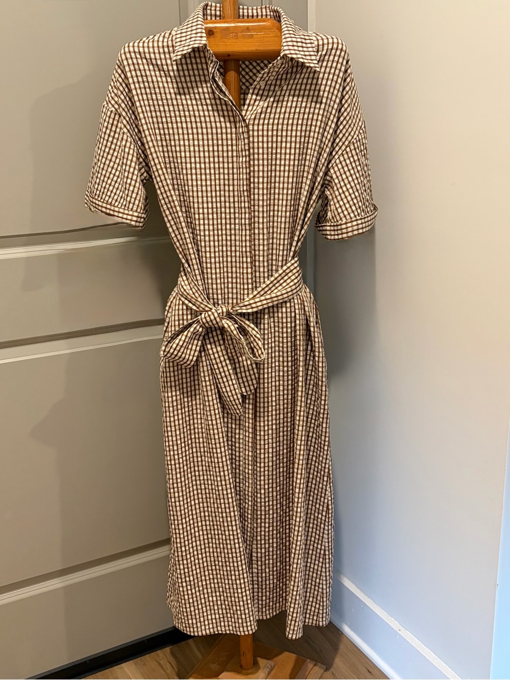 Pomander Place Tuckernuck Brown Cream Gingham Seersucker Zacara Dress XL